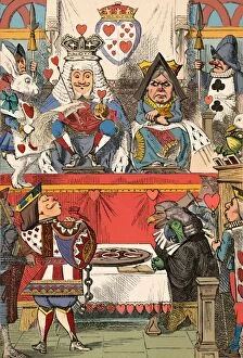 Colourised Collection: The King and Queen of Hearts in Court, 1889. Artist: John Tenniel