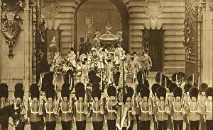 The King and Queen Leaving Buckingham Palace, 1937. Creator: Photochrom Co Ltd of London