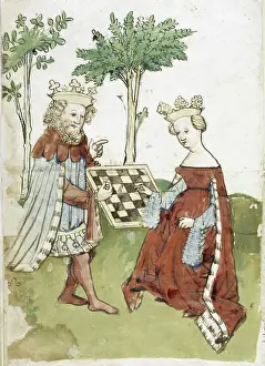 Board Game Prints: King and queen playing chess, 15th century. Creator: Unknown