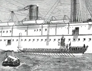 Seaman Prints: The King and Queen of Portugal going on board the Serapis in their State Barge