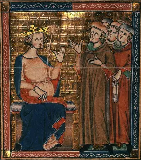Salutation Prints: A king receiving a group of men, c1326-c1327. Creator: Unknown