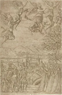 Retinue Prints: A King and His Retinue Confronting Ladies under a Celestial Battle