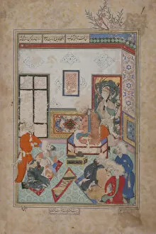 Abu Muhammad Muslih Al Din Bin Abdallah Shirazi Collection: King Salih of Syria Entertaining Two Dervishes, Folio from a Bustan (Orchard) of Sa di