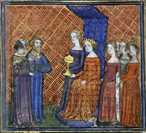 Images Dated 1st November 2013: King Solomon Receiving the Queen of Sheba (from the Bible historiale by Guiart des Moulins)