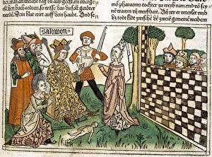 Solomon Collection: King Solomons judgment, scene in the Bible of Nuremberg written in German, 1483