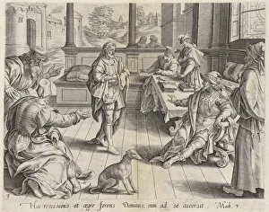 The King Summoning the Servant, from The Parable of the Unmerciful Servant, bound in Thesa... 1585. Creator: Anon