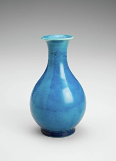 Overglaze Prints: Kingfisher-blue vase, 1700s. Creator: Unknown