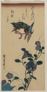 Ando Hiroshige Japanese Prints: Kingfisher and Chinese Bellflowers