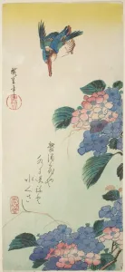 Kingfisher and hydrangea, 1830s. Creator: Ando Hiroshige