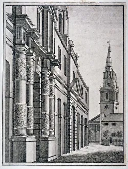 James Gibbs Prints: Part of the Kings Mews with the church of St Martin-in-the-Fields