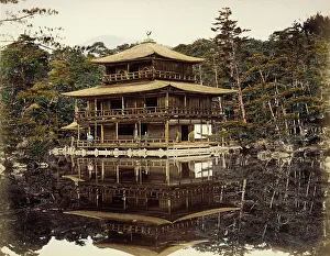 Albumen Print Hand Colored Prints: Kinkakuji Garden, 1865. Creator: Unknown