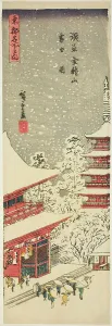 Tanzaku Prints: Kinryuzan Temple in Asakusa in Falling Snow (Asakusa Kinryuzan setchu no zu)