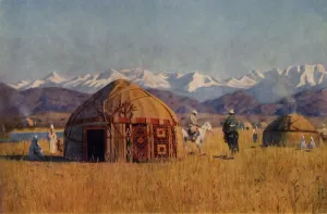 Nomadic Prints: Kirghiz yourta by the River Chu, 1869-1870, (1965). Creator: Vasily Vereshchagin