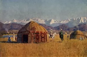 Vladimir Gallery: Kirghiz yourta by the River Chu, 1869-1870, (1965). Creator: Vasily Vereshchagin