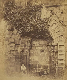 Cistercian Collection: Kirkstall Abbey. Doorway on the North Side, 1850s. Creator: Joseph Cundall