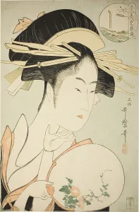 Kisegawa of the Matsubaya, from the series Comparing the Charms of Five Beauties... c. 1795/96. Creator: Kitagawa Utamaro. Kisegawa of the Matsubaya, from the series Comparing the Charms of Five Beauties... c. 1795/96