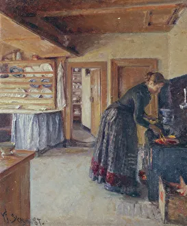 Kitchen, with the artist's Wife, 1887. Creator: Viggo Johansen
