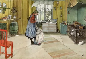 Open Window Prints: The Kitchen. From A Home (26 watercolours). Creator: Carl Larsson