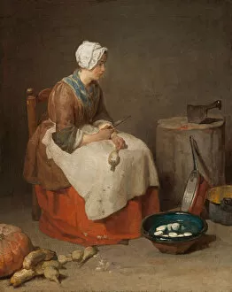 Peeling Gallery: The Kitchen Maid, 1738. Creator: Jean-Simeon Chardin