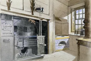 Kitchen Range Prints: Kitchen range and Dutch oven, no 21 Austin Friars Street, City of London, 1885. Artist