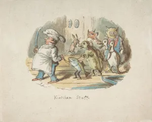 Turtle Prints: Kitchen Staff (recto); Mountainous Landscape with Hiker (verso), 1837-64