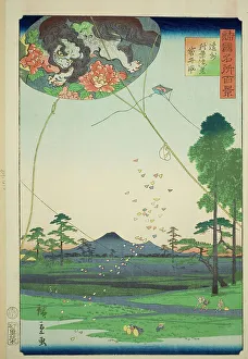 Rissho Prints: Kites of Fukuroi and Distant View of Akiba in Totomi Province (Enshu Akiba enkei Fukuroi t)