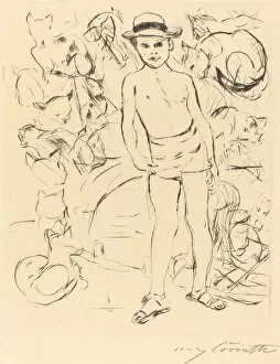 Swimsuit Gallery: Knabe mit Badehose und Strohhut (Boy Wearing Bathing-Trunks and Straw Hat), 1915