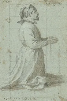 Fraternity Prints: Kneeling founder wearing a Fraternity Cap, 1630-1639. Creator: Domenico Fiasella