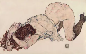 Schiele Prints: Kneeling Girl, Resting on Both Elbows, 1917. Artist: Schiele, Egon (1890?1918)