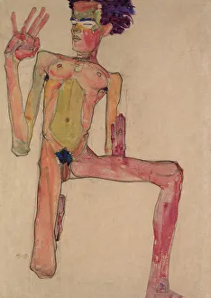 Expressionism Collection: Kneeling Nude with Raised Hands (Self-Portrait)