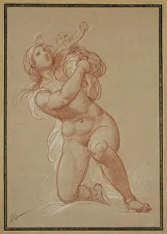 Crayon Prints: Kneeling Nude Woman Holding a Child, c1781. Creator: Francois-Andre Vincent