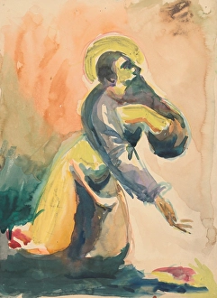 Religious Motif Prints: Kneeling saint, 1940/1944. Creator: Jan Novak