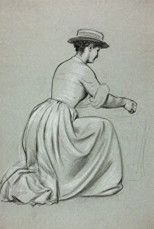 Portraitprints And Drawings Collection: Kneeling Woman with Straw Hat, n.d. Creator: Henry Stacy Marks