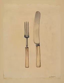 Handles Collection: Knife and Fork, c. 1936. Creator: Grace Halpin