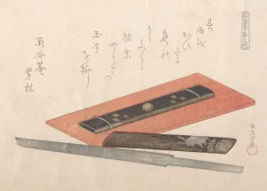 Knife and Two Knife Handles, 19th century. Creator: Kubo Shunman