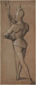 Knight in Armor, Holding a Halberd, c. 1500. Creator: Unknown