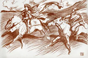Flowing Prints: The Knight and his Companions, 1898. Artist: Byam Shaw