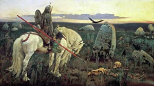 Skull Gallery: A Knight at the Crossroads, 1898. Artist: Viktor Mihajlovic Vasnecov