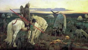 Pastel Prints: A Knight at the Crossroads, 1898. Artist: Viktor Mihajlovic Vasnecov