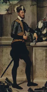 A Knight with his Jousting Helmet, 1554-1558, (1936). Artist: Giovanni Battista Moroni