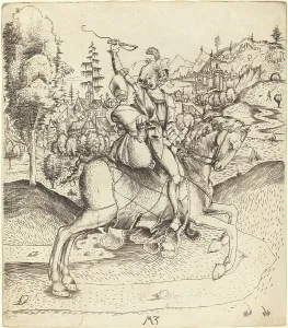 Master Mz Prints: Knight and Lady on Horseback, c. 1500. Creator: Master MZ