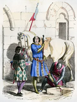 Scabbard Prints: Knight served by a squire and page, end of the 12th century (1882-1884). Artist: Deghouly