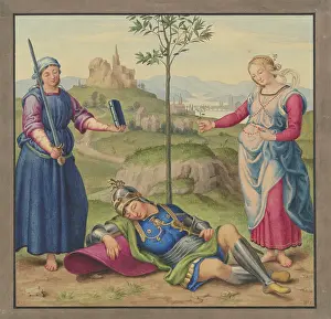 Reclining Prints: The Knight's Dream, 1831. Creator: Johann David Passavant