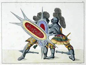 Combatant Prints: Two knights fighting on foot, 1842. Artist: Friedrich Martin von Reibisch
