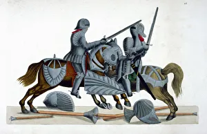 Two knights jousting at a tournament, 1842. Artist: Friedrich Martin von Reibisch