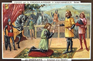 Images Dated 27th September 2005: The Knights - Knighting a Knight, Middle Ages. 19th Century. Colour Lithograph. Private collection