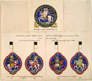 Knights Templar Seals of 1180, 1203, 1224, 1234, 1845. Artist: Essex, Richard Hamilton