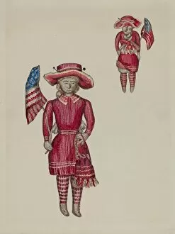 Stars And Stripes Gallery: Knitted Doll with Flag, c. 1937. Creator: Verna Tallman