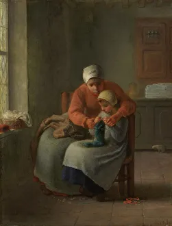 Clark Art Institute Prints: The Knitting Lesson, c1860. Creator: Jean Francois Millet