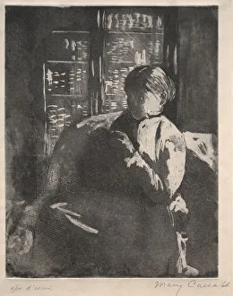 1844 1926 Prints: Knitting in the Library, c. 1881. Creator: Mary Cassatt (American, 1844-1926)
